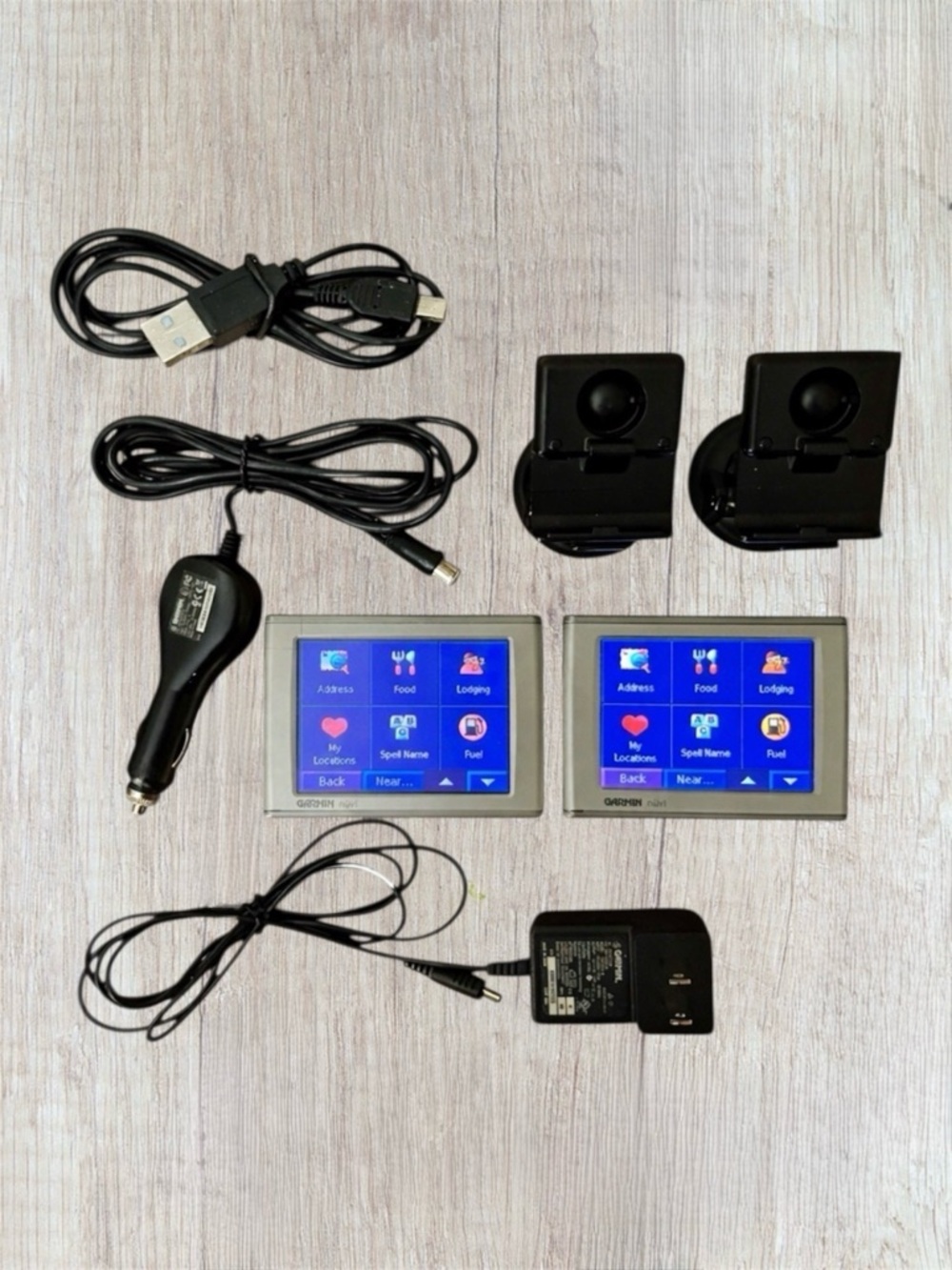 TWO Garmin Nuvi GPS
Nuvi 360 AND Nuvi 350
All pictured accessories included